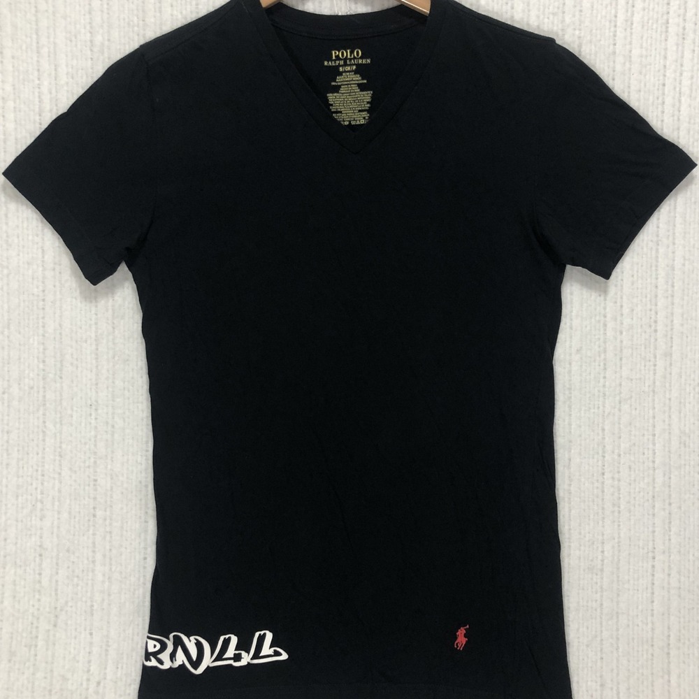 Polo Ralph Lauren Womens Slim Fit V-Neck T-Shirt Black Small Pony Graphic Tee